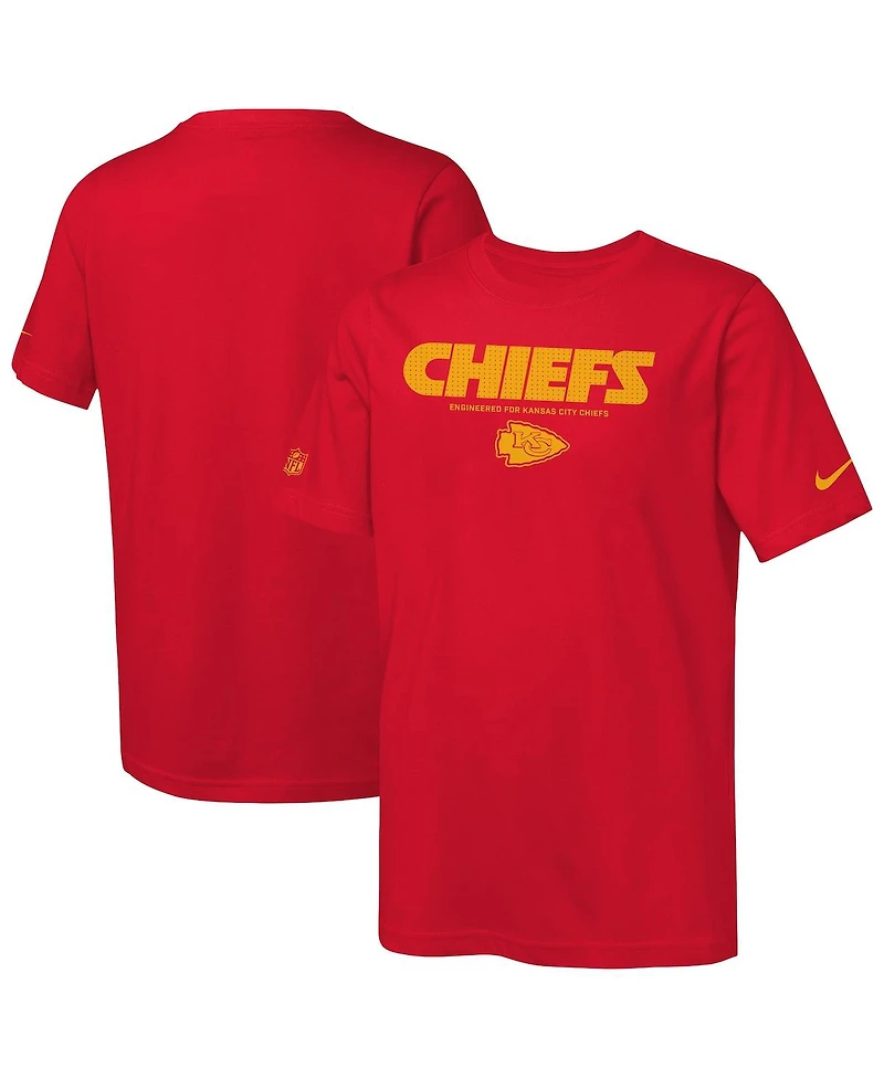 Nike Big Boys and Girls Red Kansas City Chiefs Sideline Team Issue T-Shirt