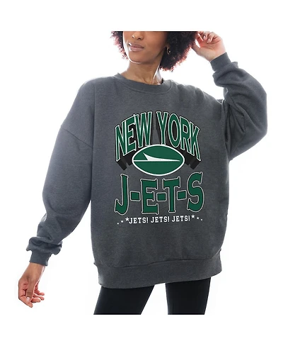 Gameday Couture Women's Charcoal New York Jets Oversized Long Weekend Premium Fleece Drop Shoulder Pullover Sweatshirt