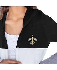 Gameday Couture Women's Black New Orleans Saints Tri-Blend Color Block Lightweight Cardigan Hoodie