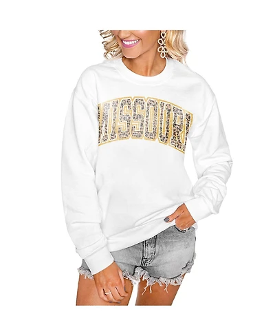 Gameday Couture Women's White Missouri Tigers Distressed Snap Perfect Oversized Pullover Sweatshirt