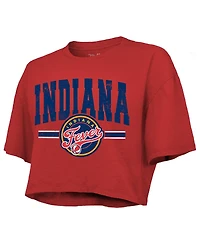 Majestic Women's Red Indiana Fever Chalk Stripe Boxy Crop Top