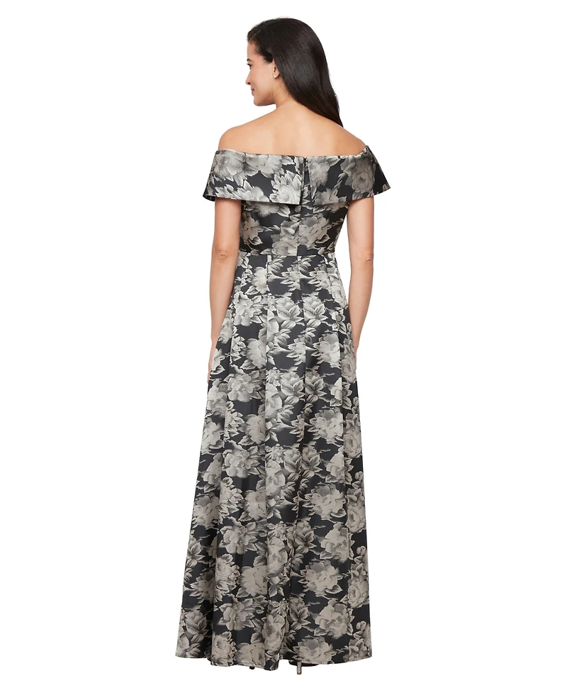 Alex Evenings Women's Printed Jacquard Long Ballgown Dress