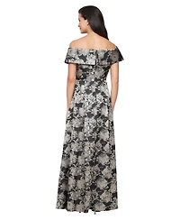 Alex Evenings Women's Printed Jacquard Long Ballgown Dress