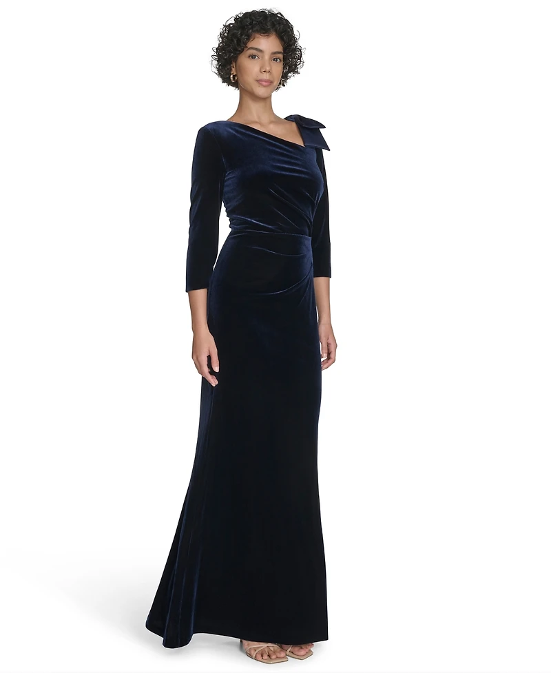 Jessica Howard Women's Elbow Sleeve Asymmetric Neck Gown