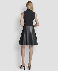 Dkny Women's Sleeveless Mock Neck Fit & Flare Dress