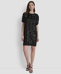 Dkny Women's Short Sleeve Sequin Tunic Dress