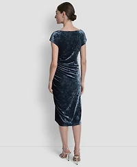 Dkny Women's Cap Sleeve Ruched Velvet Midi Dress