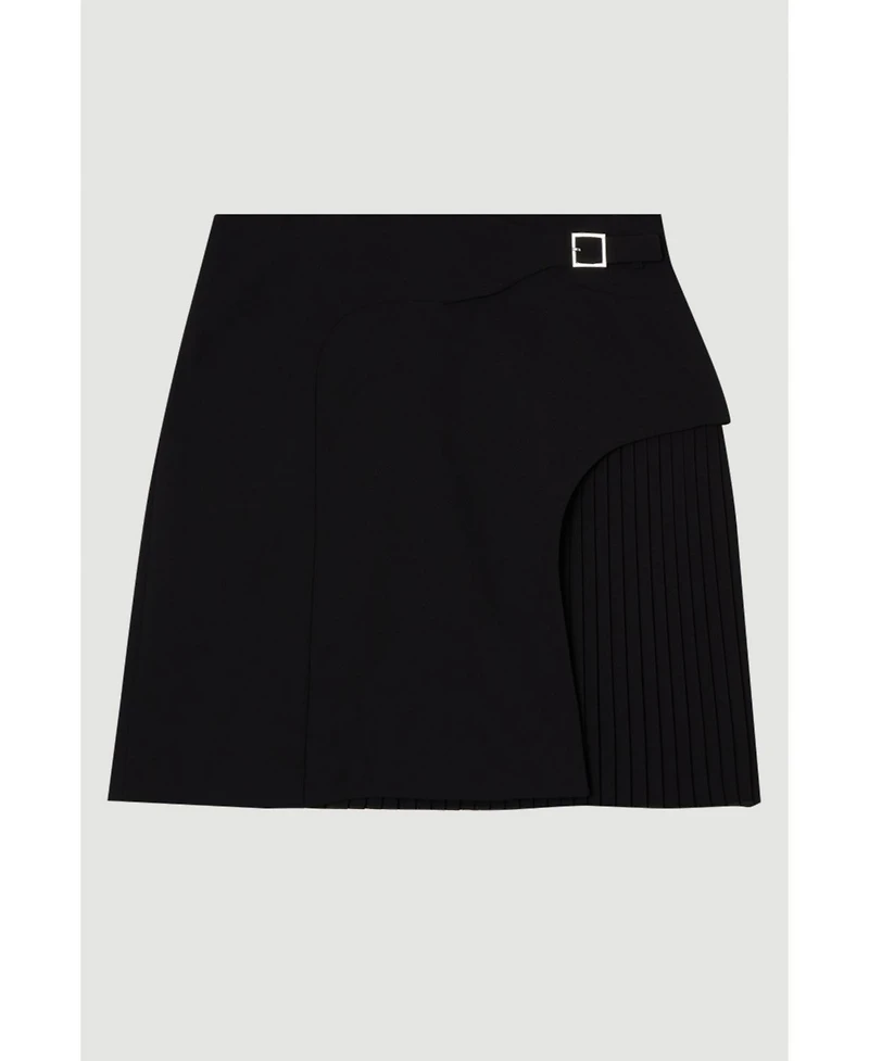 Buckle Detail Pleated Mini Skirt