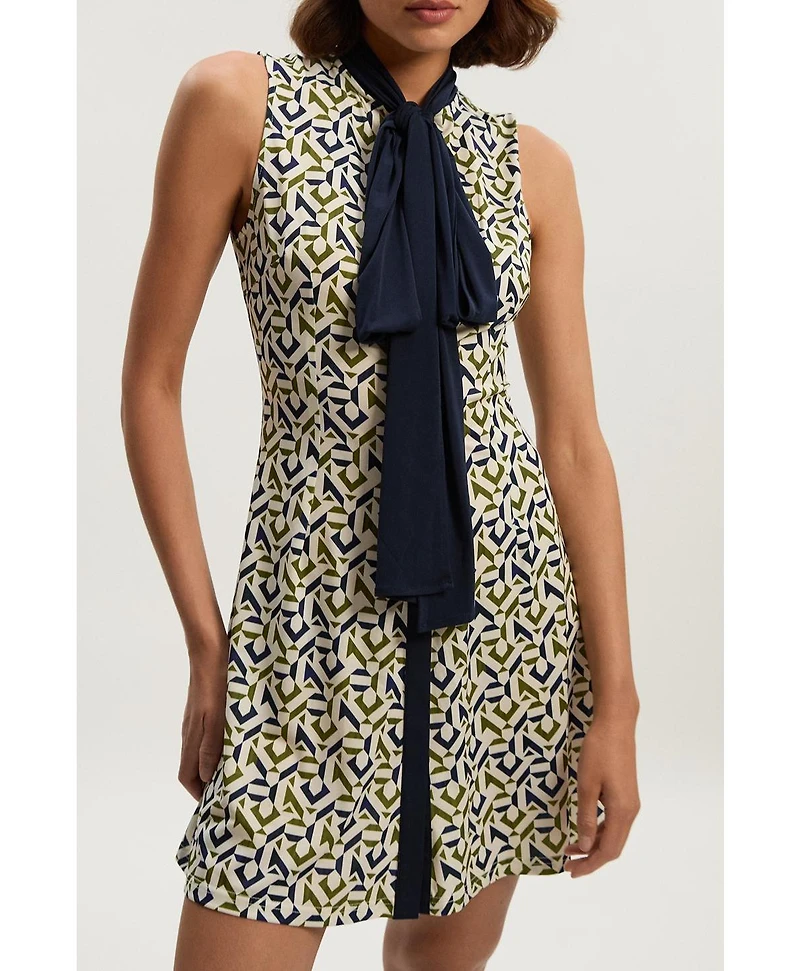 Karen Millen Petite Crepe Tie Neck Mini Dress