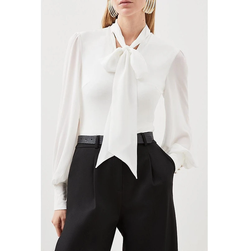 Karen Millen Women's Tie Neck Long Sleeve Bodysuit