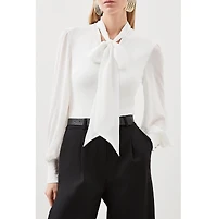 Karen Millen Women's Tie Neck Long Sleeve Bodysuit