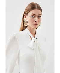 Karen Millen Women's Tie Neck Long Sleeve Bodysuit