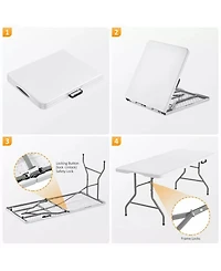 8ft Folding Table Fold-in-Half Long Party Table Collapsible Portable Table with Heavy-Duty Design