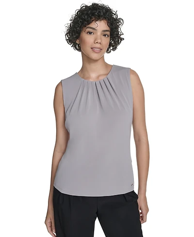 Calvin Klein Women's Sleeveless Pleated Neck Top