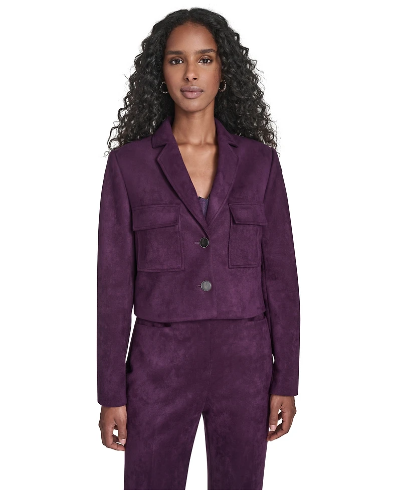 Calvin Klein Women's Suede Cropped Two Button Jacket