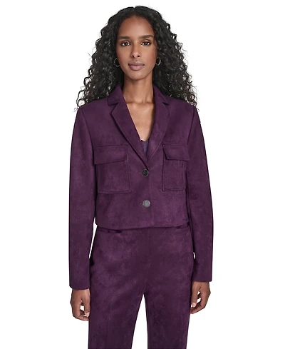 Calvin Klein Women's Suede Cropped Two Button Jacket