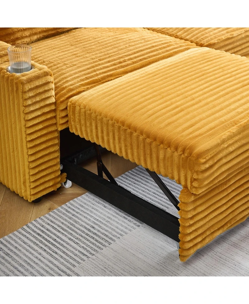Streamdale Furniture 80" Orange Corduroy Pull-Out Sofa Bed w/ Cup Holder