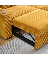 Streamdale Furniture 80" Orange Corduroy Pull-Out Sofa Bed w/ Cup Holder