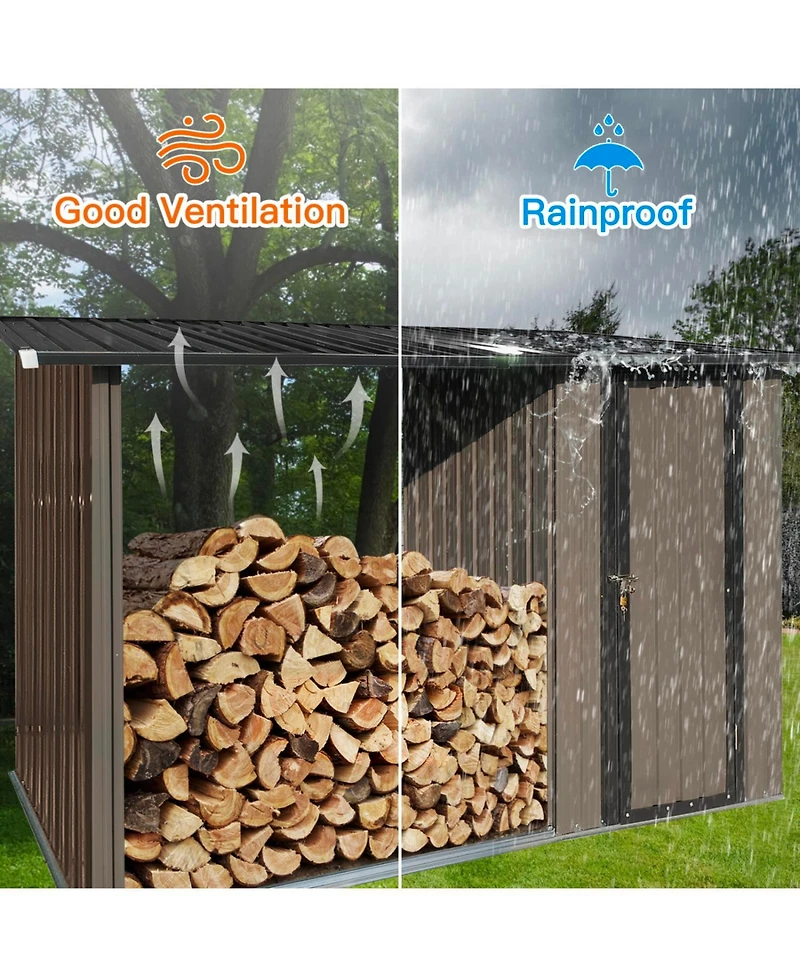Streamdale Furniture Metal Firewood Rack & Storage Shed - Brown/Black