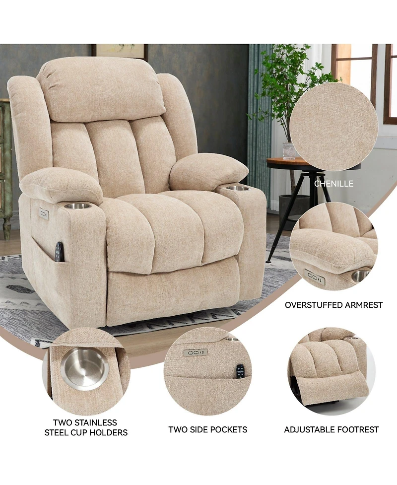 Boyel Living Chenille Power Lift Chair Recliner with 8-Point Vibration Massage and Lumbar Heating