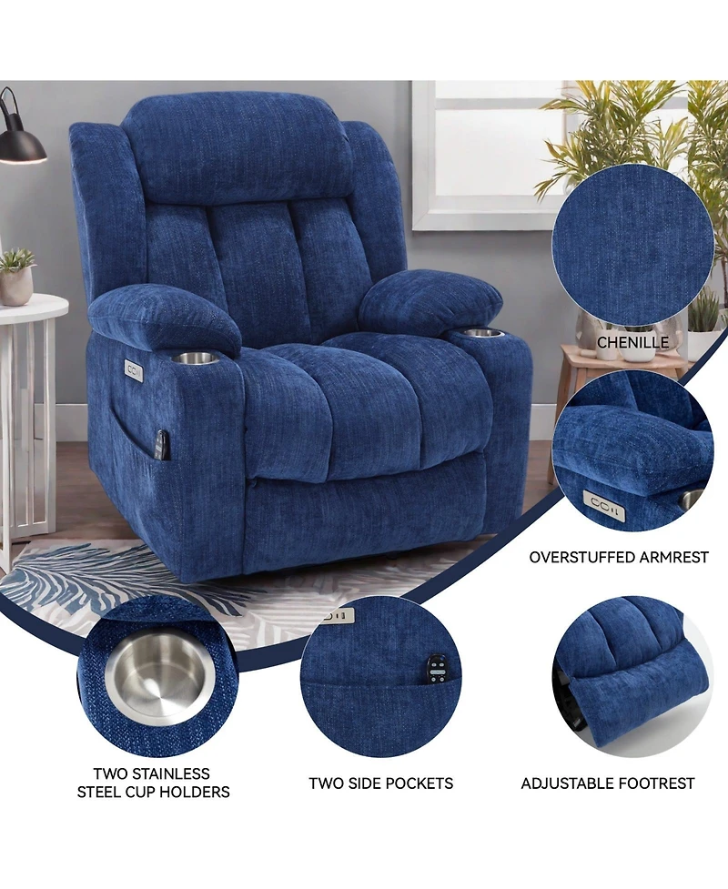 Boyel Living Chenille Power Lift Chair Recliner with 8-Point Vibration Massage and Lumbar Heating