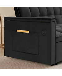 Streamdale Furniture Foldable Velvet Sofa Bed with Usb & Storage (Black