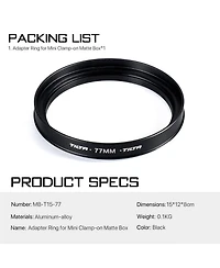 Tilta 77mm Adapter Ring for Mini Clamp-On Matte Box, Black