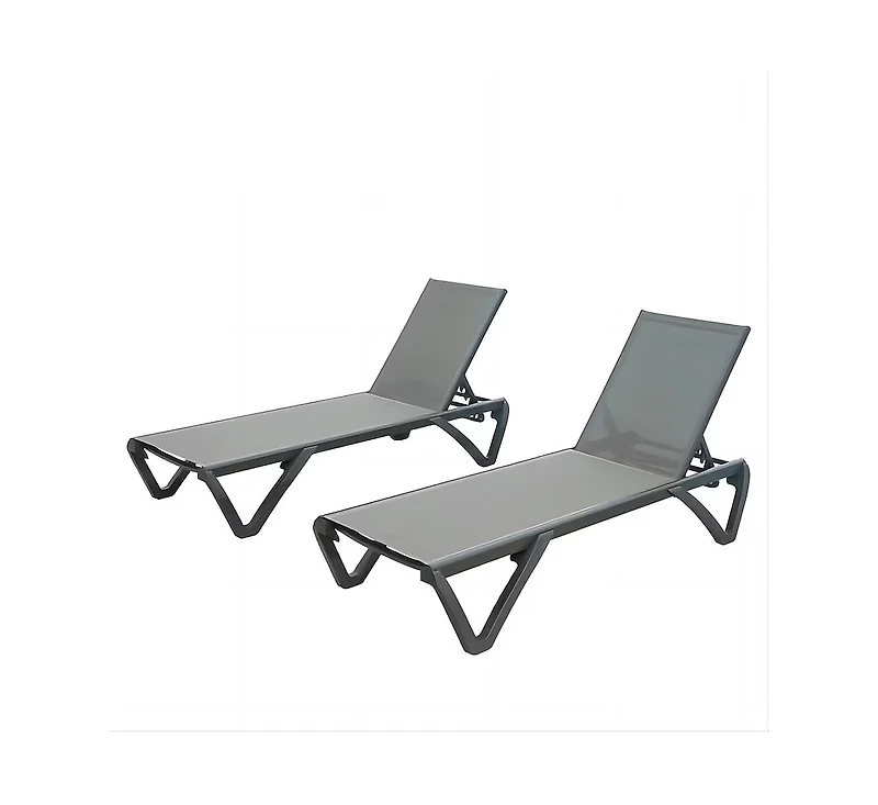 Clihome Patio Chaise Lounge Outdoor Aluminum Polypropylene Chair Set of 2,Woven Stackable Gray Aluminum Frame Stationary Chaise Lounge Chair with Gray