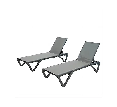 Clihome Patio Chaise Lounge Outdoor Aluminum Polypropylene Chair Set of 2,Woven Stackable Gray Aluminum Frame Stationary Chaise Lounge Chair with Gray