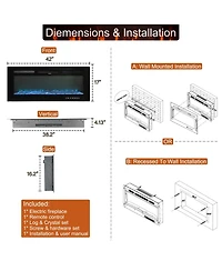 42''Classic Built-in or Wall-Mounted Direct Vent Electric Fireplace