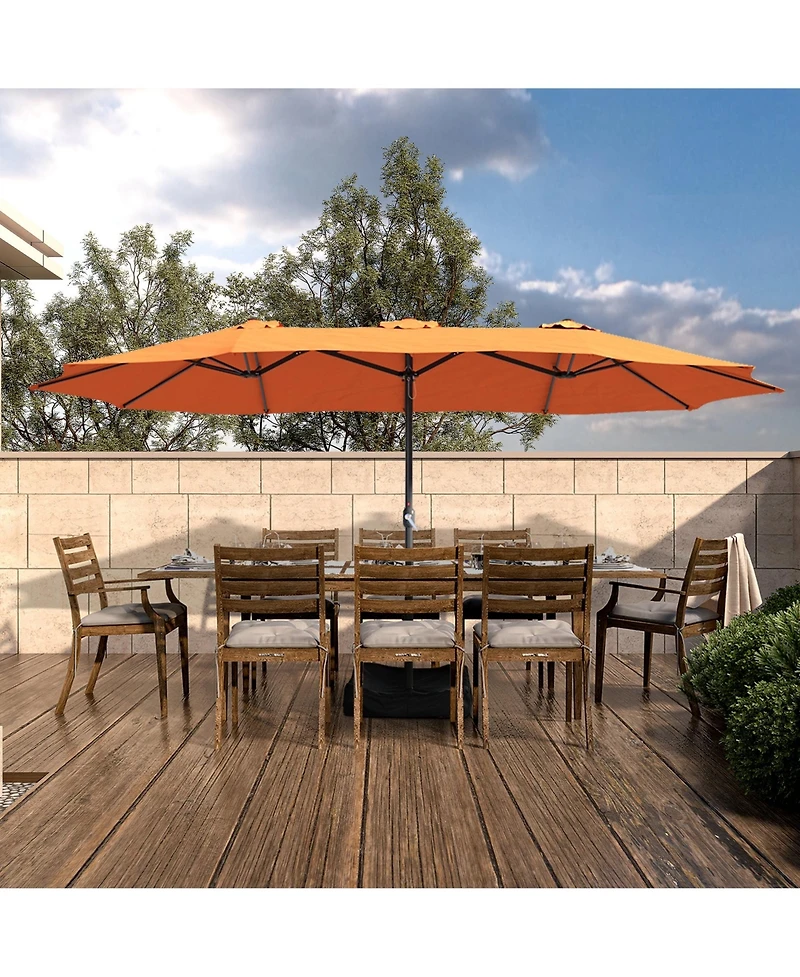 Clihome 15 ft. Steel Patio Umbrella, with Base and Sandbags, Weather-Resistant,Tan