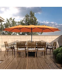 Clihome 15 ft. Steel Patio Umbrella, with Base and Sandbags, Weather-Resistant,Tan