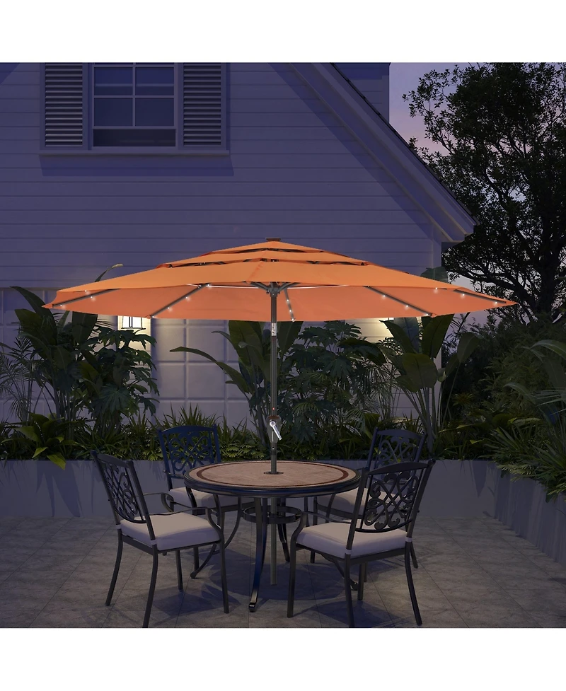 Clihome 3-Tier Patio Umbrella with Led Lights 11ft Outdoor Table Large Pool For Deck, Pool, Garden,