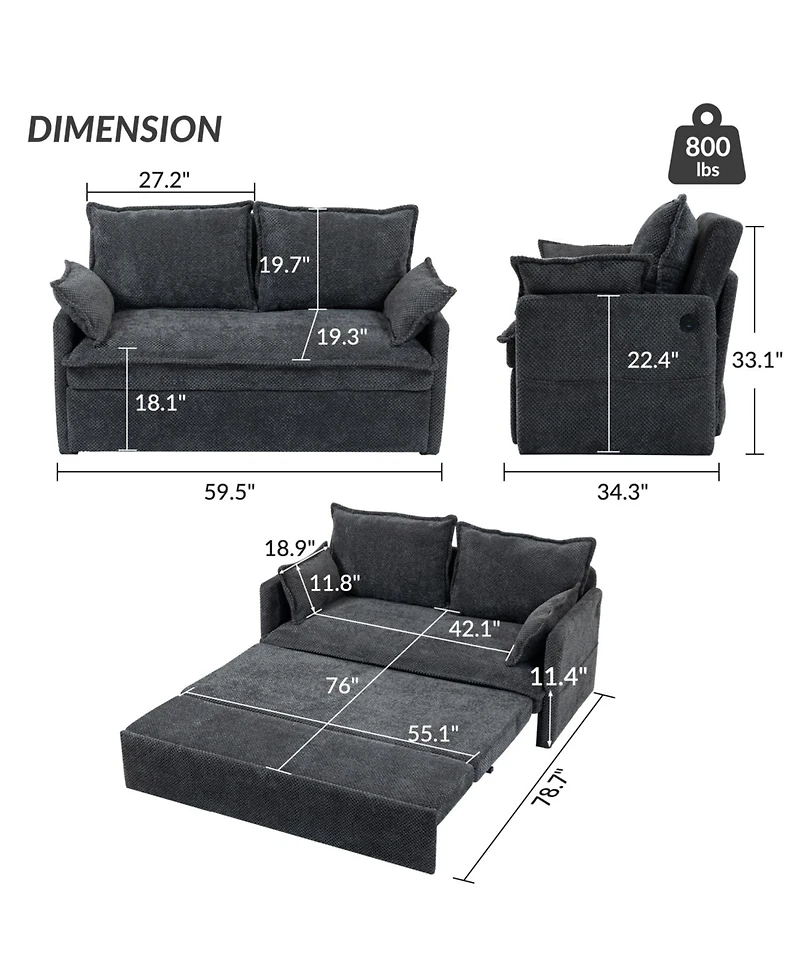 Streamdale Furniture Corduroy Pull Out Sofa Bed with Usb Charging