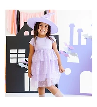 Sweet Wink Toddler Girls Lilac Star and Moon Halloween Short Sleeve Tutu Dress