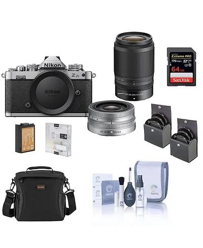 Nikon Z fc Dx-Format Mirrorless Camera with Nikkor Z Dx 16-50mm Lens, Silver and 50-250mm Lens, Black Bundle with 64GB Sd Card, Shoulder Bag, Extra Ba