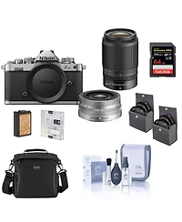 Nikon Z fc Dx-Format Mirrorless Camera with Nikkor Z Dx 16-50mm Lens, Silver and 50-250mm Lens, Black Bundle with 64GB Sd Card, Shoulder Bag, Extra Ba