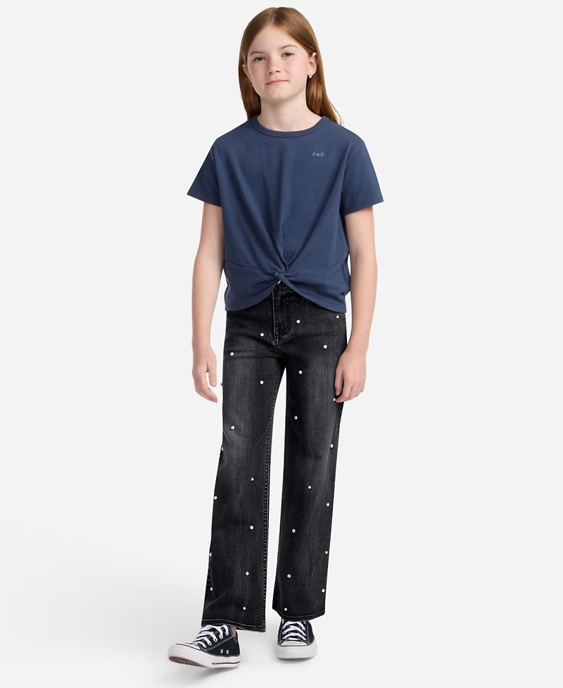 abercrombie kids Girls High-Rise Embellished Wide Leg Jeans