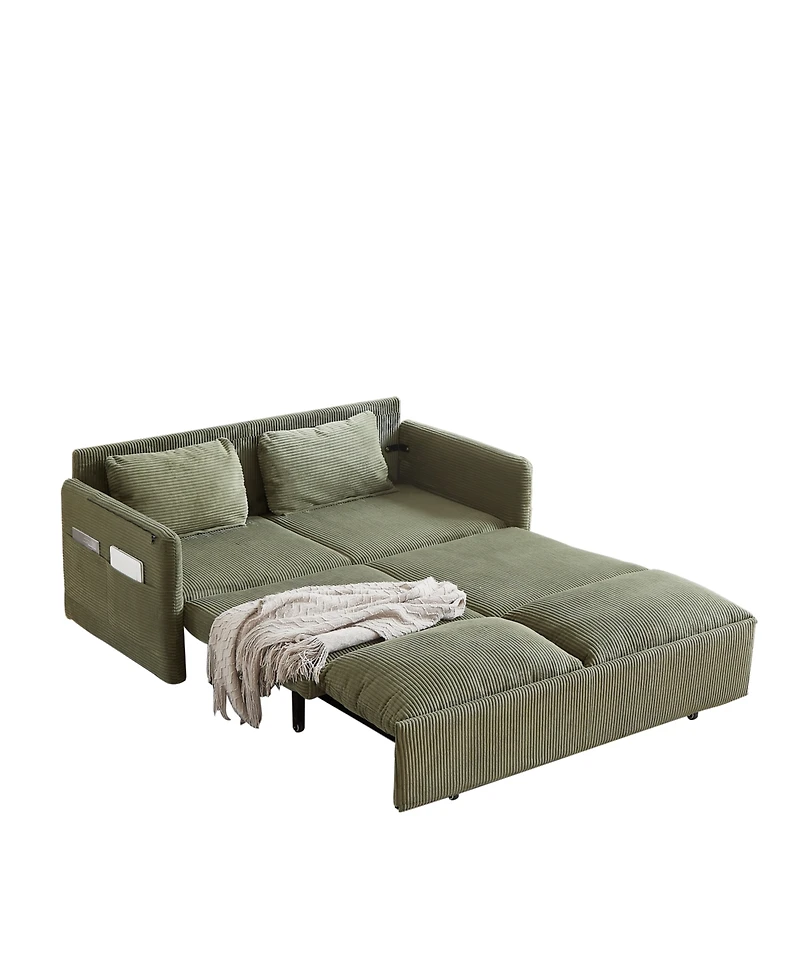 Streamdale Furniture Mh" 64.5" Corduroy Sleeper Sofa Bed - Pullout Pillows & Pockets