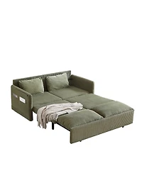 Streamdale Furniture Mh" 64.5" Corduroy Sleeper Sofa Bed - Pullout Pillows & Pockets