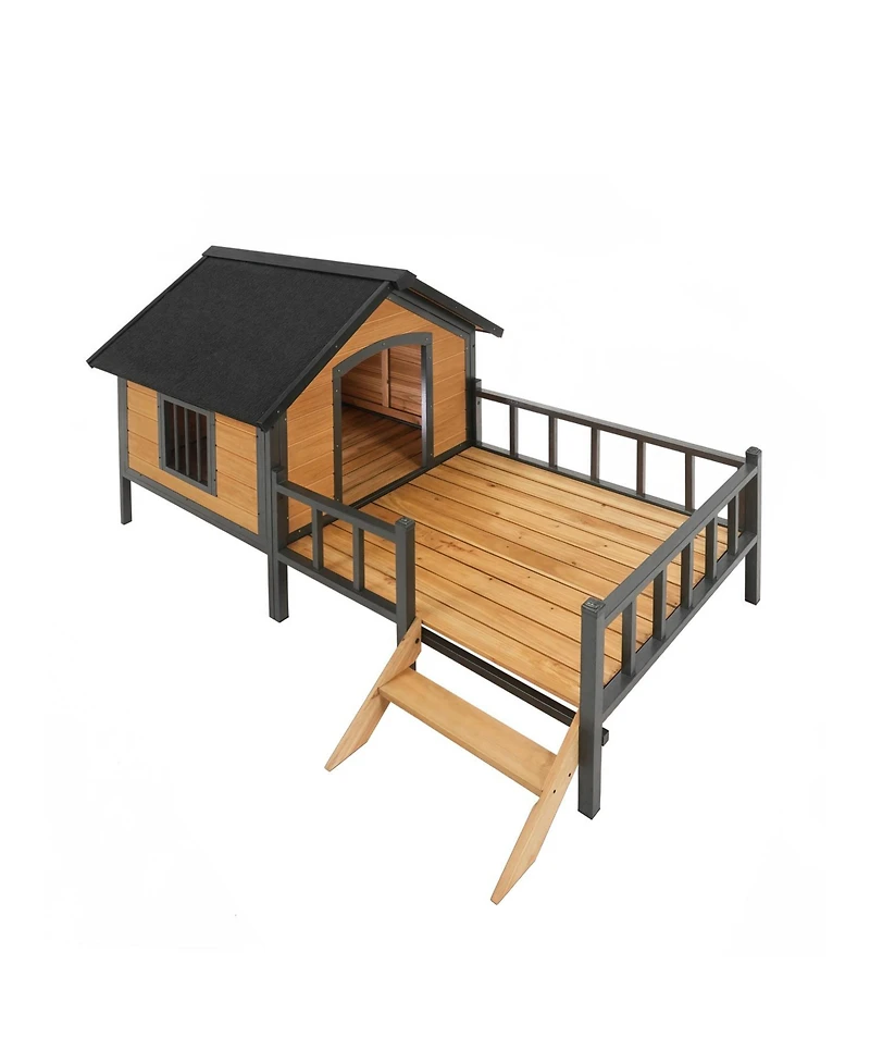 Streamdale Furniture Large Wooden Cabin Dog Kennel with Porch