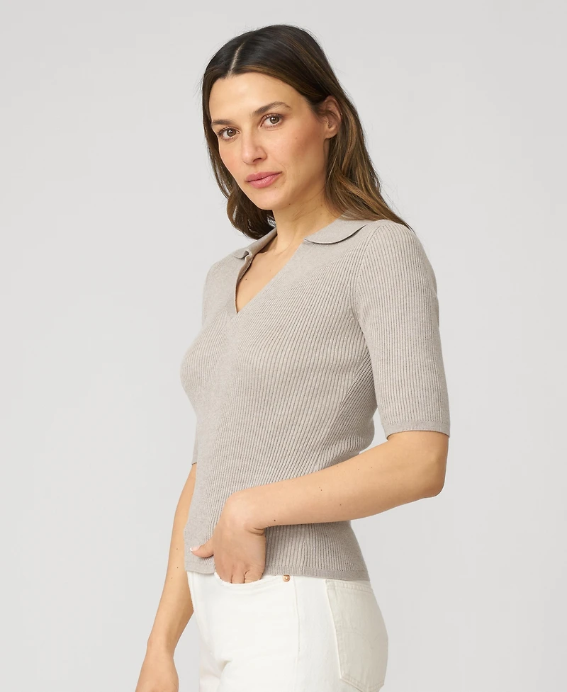 Cable & Gauge Women's Ribbed Polo Half Sleeve Sweater