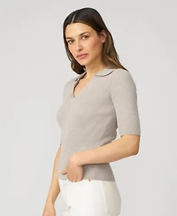 Cable & Gauge Women's Ribbed Polo Half Sleeve Sweater