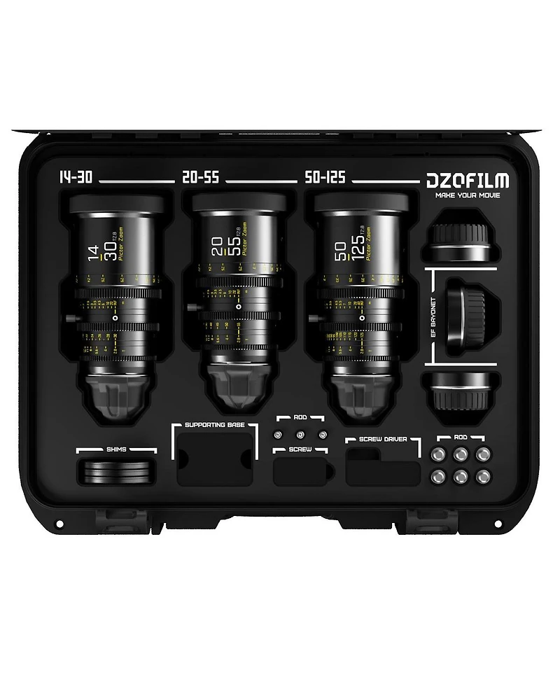 Dzofilm Pictor Super35 Parfocal Cine 3-Lens Kit with 14-30mm, 22-55mm, 50-125mm T2.8 Lens for Pl Mount and Canon Ef, Black