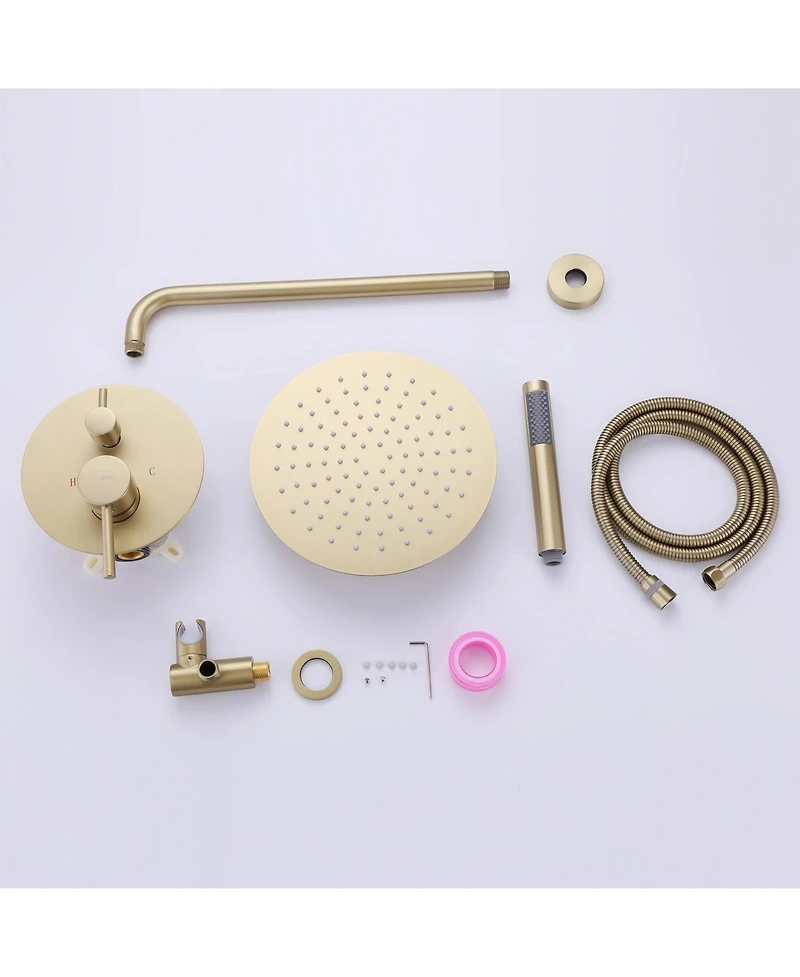 Greenspring 1-Handle 2-Spray Rain Shower Faucet and Hand Combo Kit Brushed Gold (Valve Included)