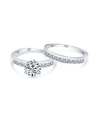 Bling Jewelry Classic 2CT Round Solitaire 6 Prong Pave Band Cz Promise Ring Set Sterling Silver