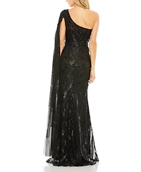 Mac Duggal Women's One Shoulder Cape Sleeve Embellished Gown