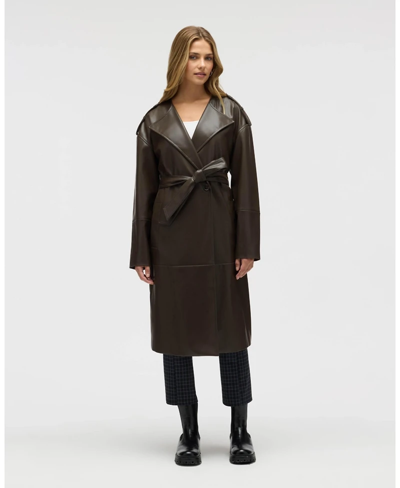 Nvlt Women's Poet Lapel Belted Faux Leather Trench Coat