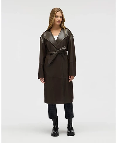 Nvlt Women's Poet Lapel Belted Faux Leather Trench Coat