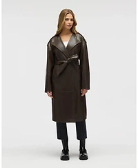 Nvlt Women's Poet Lapel Belted Faux Leather Trench Coat